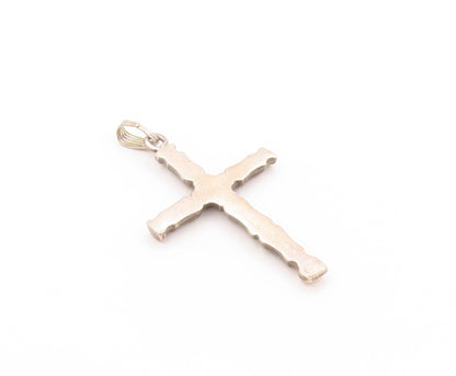 925 Sterling Silver Vintage Pendant Religious Carved Bamboo Stick Cross  PT24183
