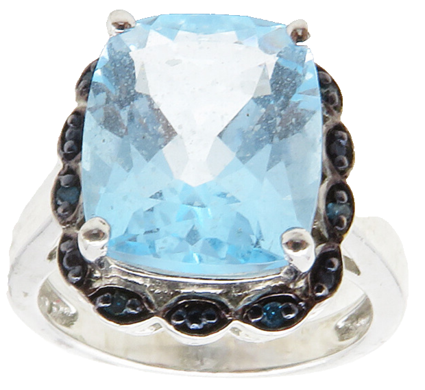 925 Sterling Silver  Topaz & Genuine Diamonds Cocktail Ring Sz 6.5  RG12499