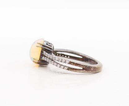 925 Sterling Silver Vintage Ring Oval Fire Opal Topaz Split Band  Sz 7  RG29256