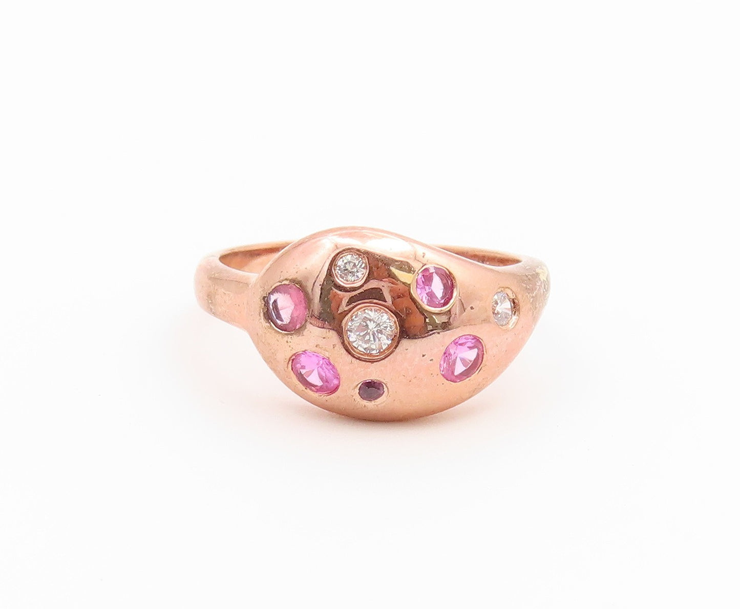 925 Sterling Silver Vintage Ring Gold Plated Classic CZ Pebble  Sz 7  RG36828
