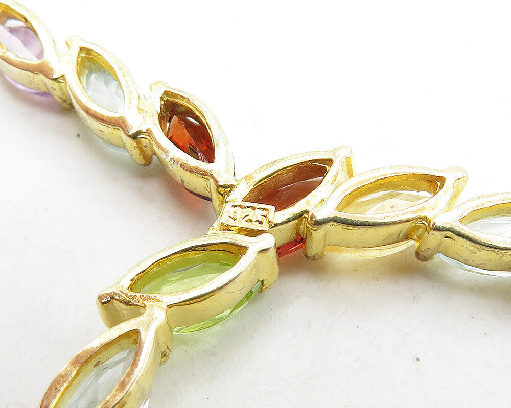 925 Sterling Silver Garnet & Multi Stone Gold Plated Chain Necklace NE1954