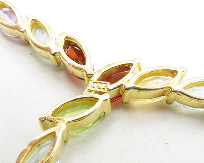 925 Sterling Silver Garnet & Multi Stone Gold Plated Chain Necklace NE1954