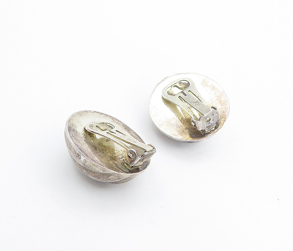 925 Sterling Silver  Vintage Dark Tone Fluted Dome Non Pierce Earrings  EG3053