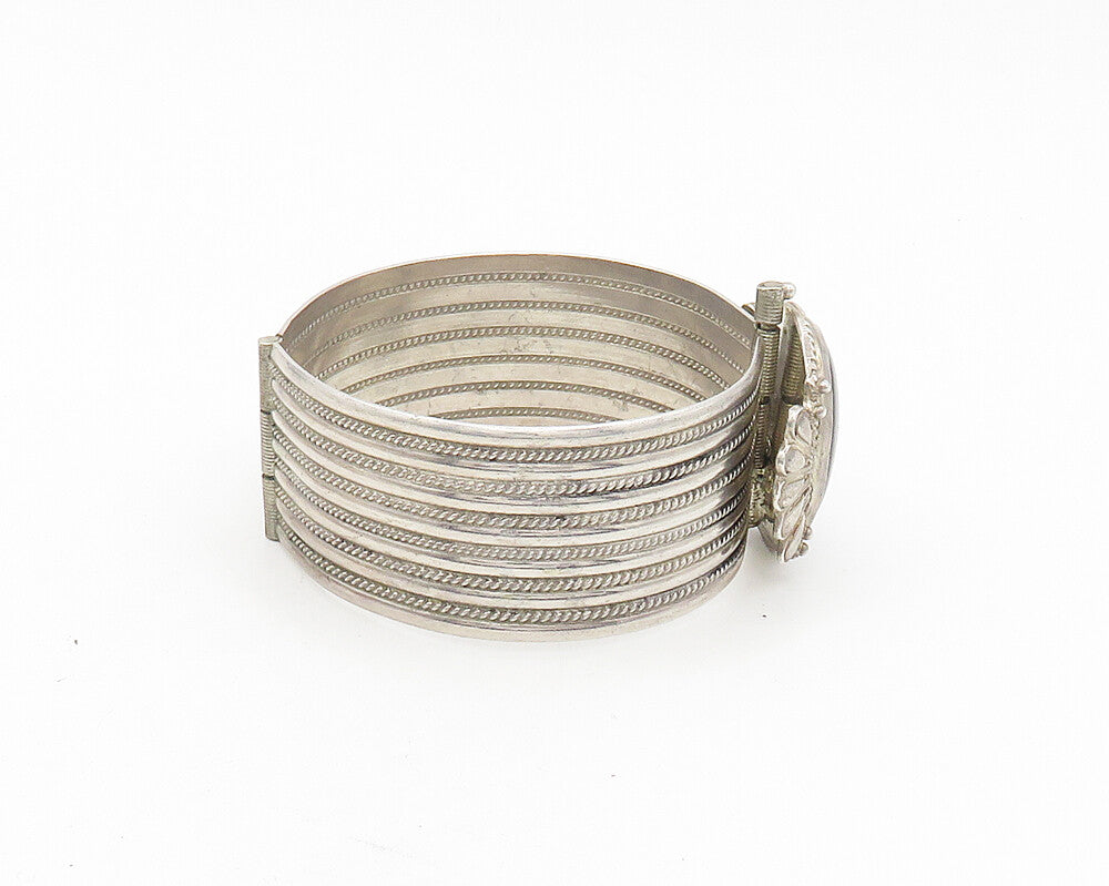 925 Sterling Silver  Vintage Black Onyx Ribbed Twist Bangle Bracelet  BT7498