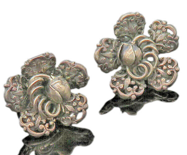 925 Sterling Silver  Vintage Antique Flower Motif Non Pierce Earrings  EG10819