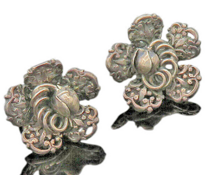 925 Sterling Silver  Vintage Antique Flower Motif Non Pierce Earrings  EG10819