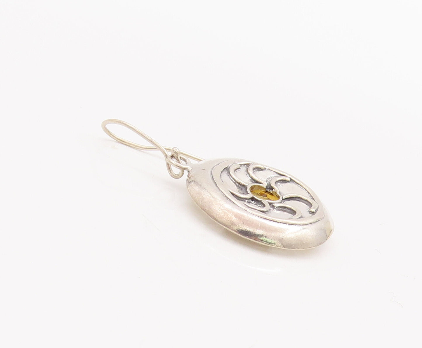 925 Sterling Silver Vintage Earrings Dangling Solid Carved Car Wheel   EG13041