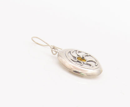 925 Sterling Silver Vintage Earrings Dangling Solid Carved Car Wheel   EG13041