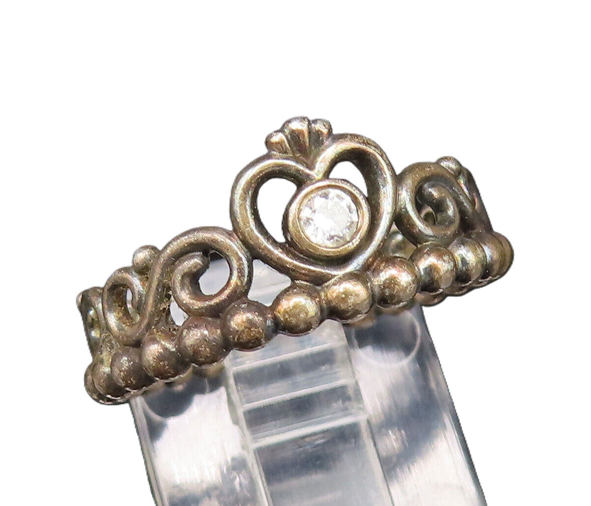 PANDORA 925 Silver  Vintage Cubic Zirconia Princess Tiara Ring Sz 6  RG25764