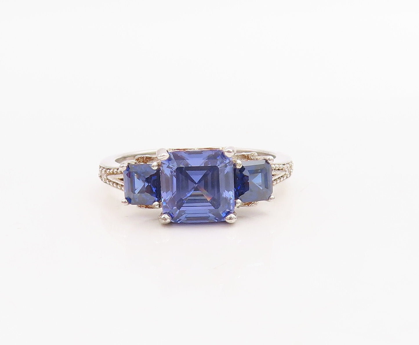 925 Sterling Silver Vintage Ring Stackable Sapphire & CZ Inlay  Sz 7  RG30988