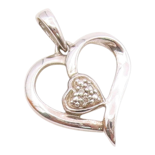 925 Sterling Silver  Vintage Genuine Diamonds Love Heart Pendant  PT17980