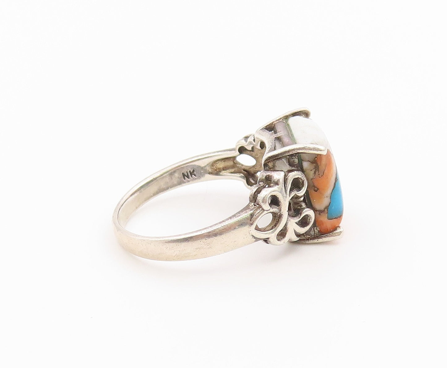 925 Sterling Silver Vintage Ring Classic Oyster Turquoise Band  Sz 9  RG36581