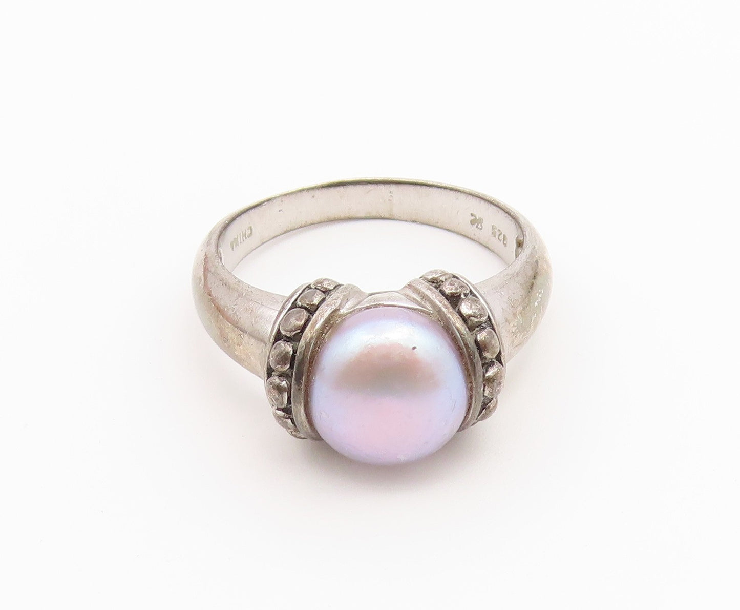 925 Sterling Silver Vintage Ring Classic Pearl Statement Band  Sz 8  RG36818