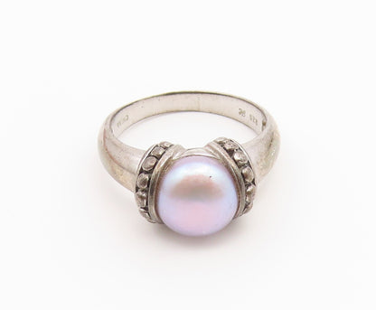 925 Sterling Silver Vintage Ring Classic Pearl Statement Band  Sz 8  RG36818