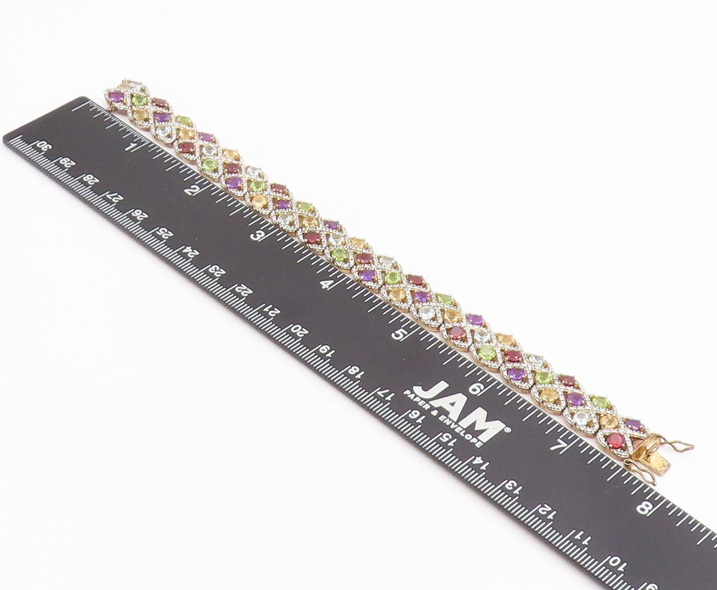 925 Sterling Silver Vintage Bracelet Gold Plated Multi Gemstone Chain  BT11452