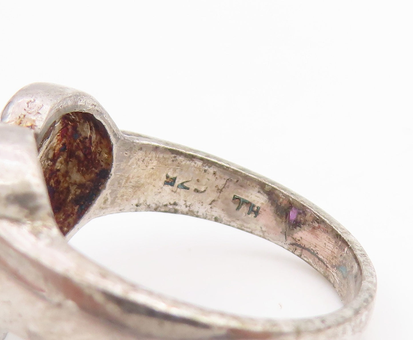925 Sterling Silver Vintage Ring Multi Gemstone Openwork Heart Band Sz 6 RG33795