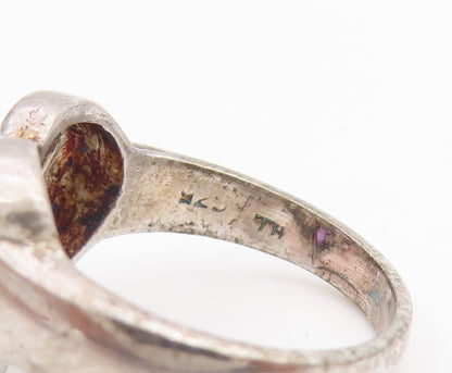 925 Sterling Silver Vintage Ring Multi Gemstone Openwork Heart Band Sz 6 RG33795