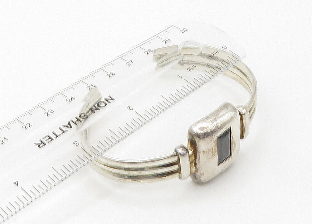 RAGE 925 Sterling Silver  Vintage Hematite Shiny Ribbed Cuff Bracelet  BT8584