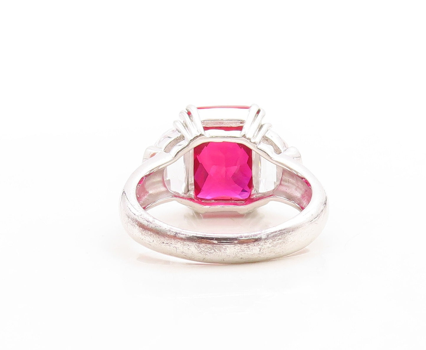 925 Sterling Silver Vintage Ring Red & White CZ Side Stones  Sz 10  RG31635