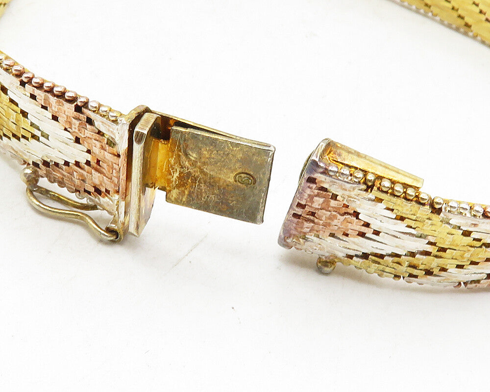 925 Sterling Silver  Shiny 3 Tone Arrow Pattern Flat Chain Bracelet  BT4231