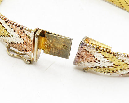 925 Sterling Silver  Shiny 3 Tone Arrow Pattern Flat Chain Bracelet  BT4231