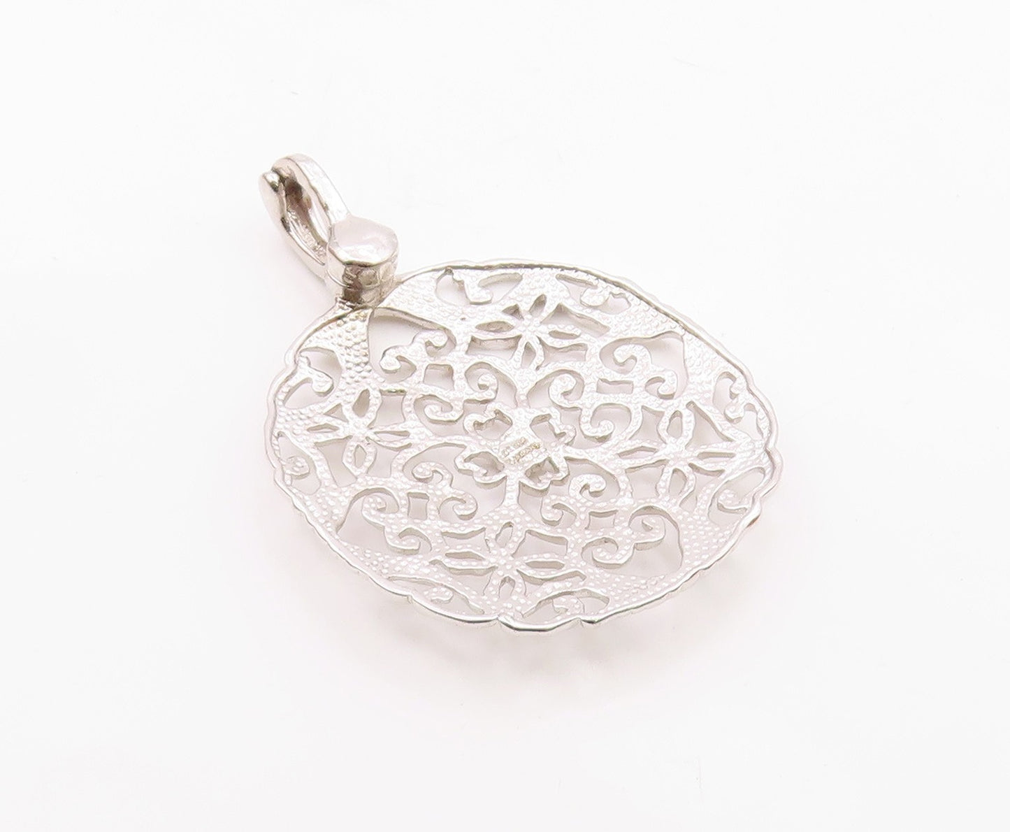 925 Sterling Silver  Vintage Shiny Floral Love Heart Pattern Pendant  PT19098
