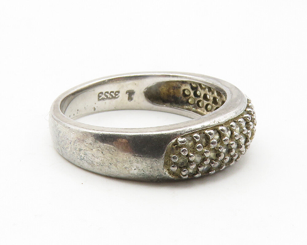 925 Sterling Silver  Vintage Topaz Encrusted Dark Tone Band Ring Sz 7  RG11887