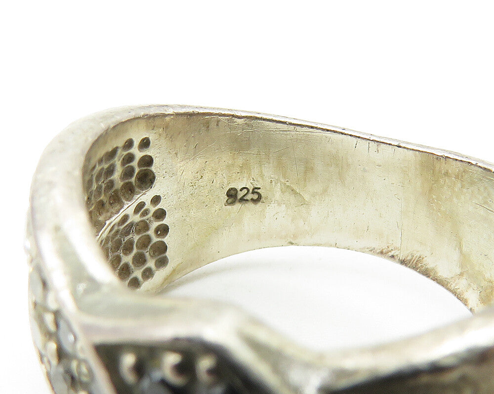 925 Sterling Silver  Vintage Hematite & Topaz Split Band Ring Sz 7  RG10534