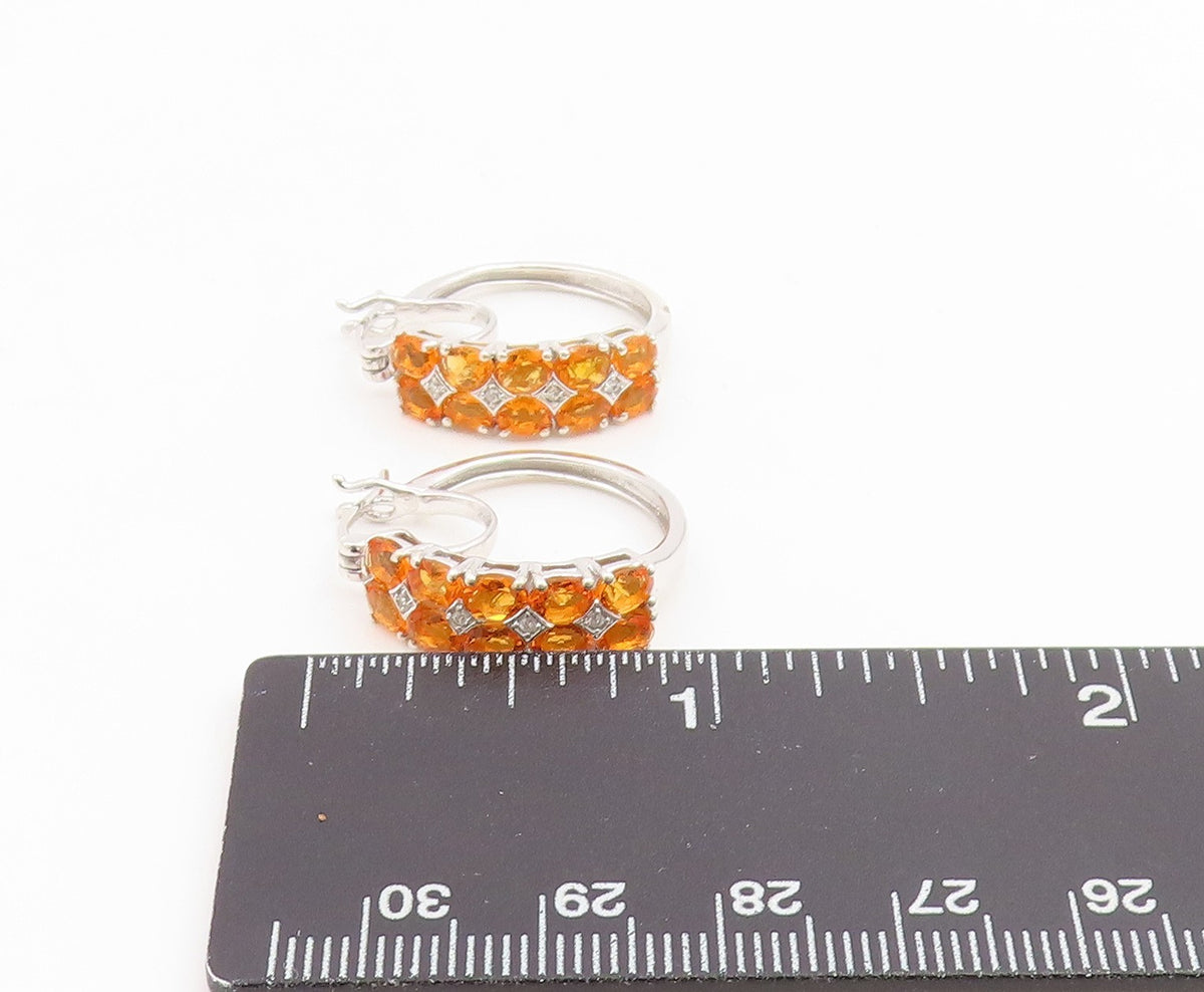 925 Sterling Silver Vintage Earrings Modernist Oval Cut Citrine Hoops  EG14130