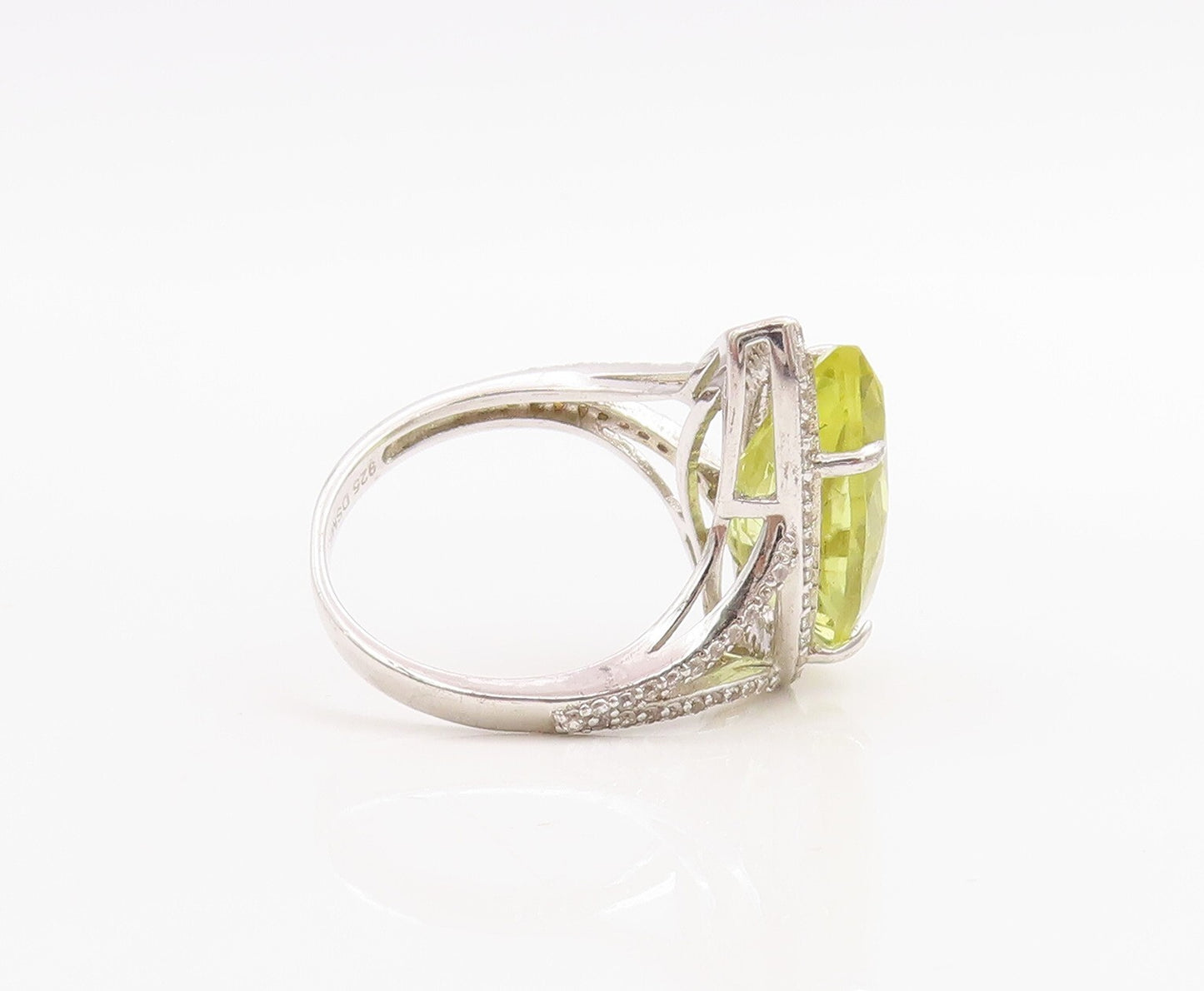 925 Sterling Silver Vintage Ring Designer Drop Cut Citrine & CZ  Sz 7.5 RG30997