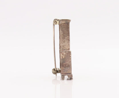 925 Sterling Silver Vintage Brooch Pin Solid Etched Antique Cupboard  BP11044