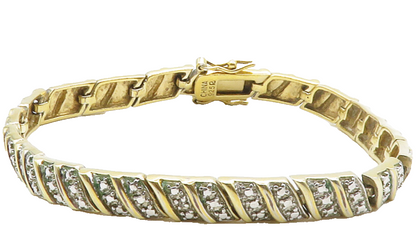 ROSS SIMON 925 Silver  Genuine Diamonds Shiny 2 Tone Chain Bracelet  BT5007