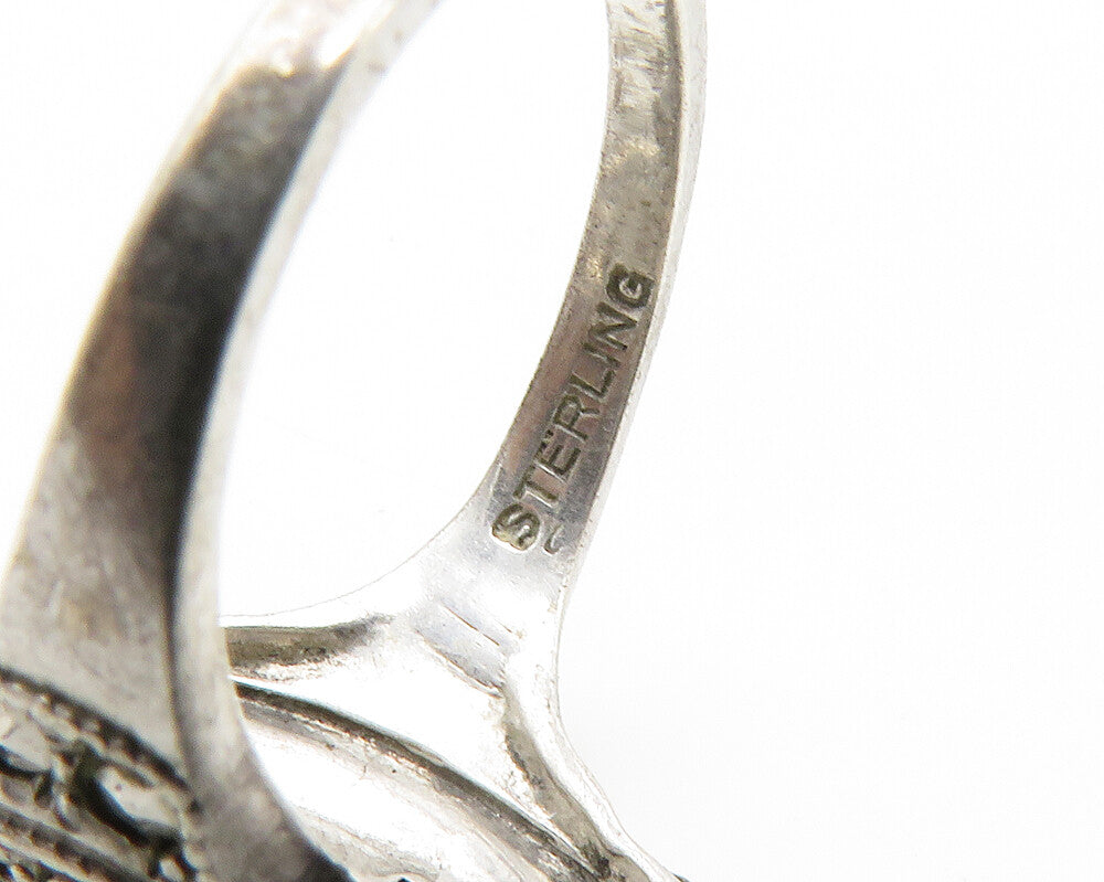 925 Sterling Silver  Vintage Sparkling Cross Detail Cocktail Ring Sz 6 RG14441
