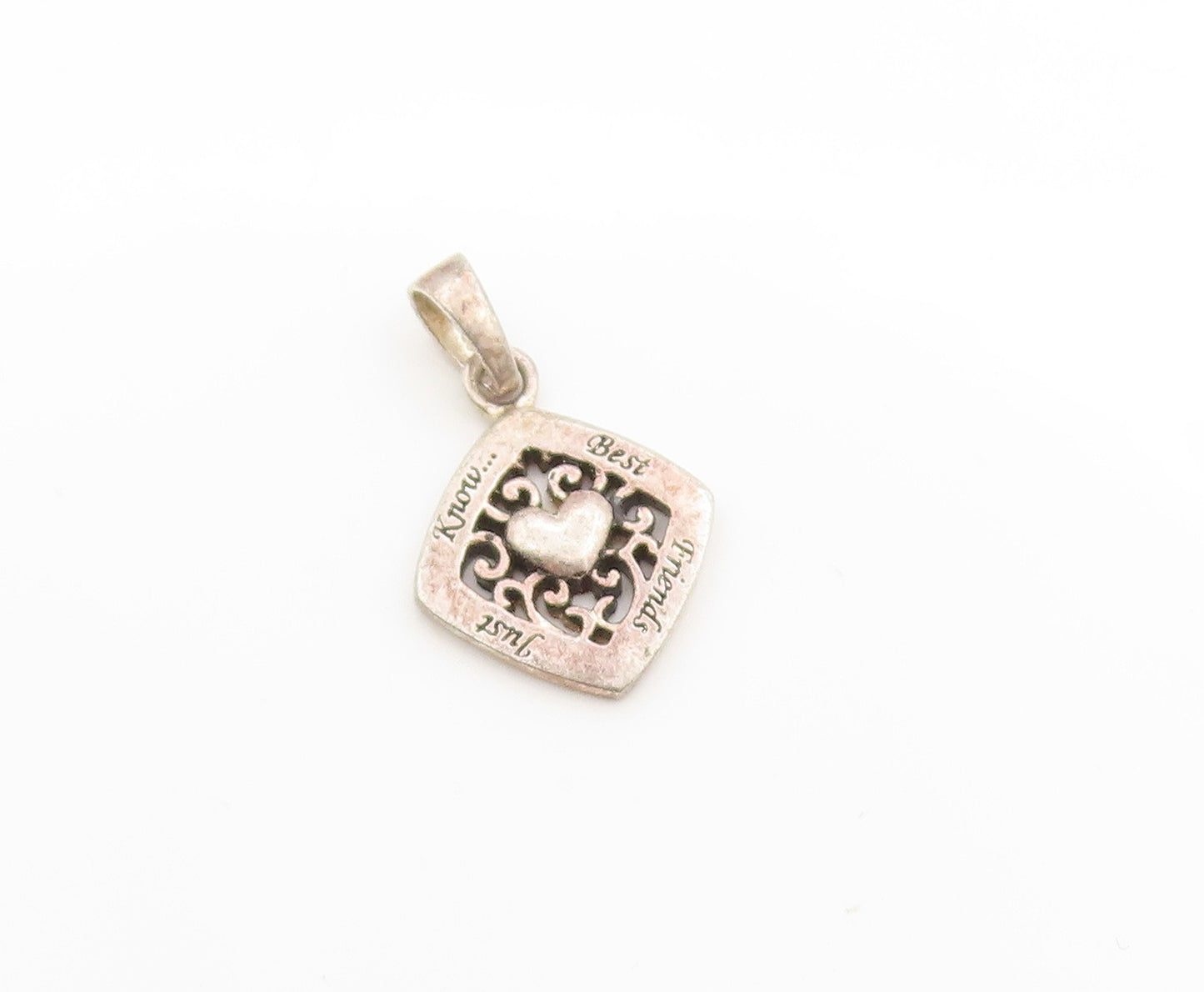 925 Sterling Silver Vintage Pendant Best Friend Love Carved Heart Charm  PT24433