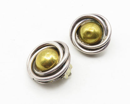MEXICO 925 Silver  Vintage Two Tone Twist Dome Non Pierce Earrings  EG5646