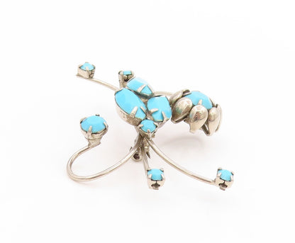 925 Sterling Silver Vintage Brooch Pin Modernist Turquoise Swirly Flower BP12275