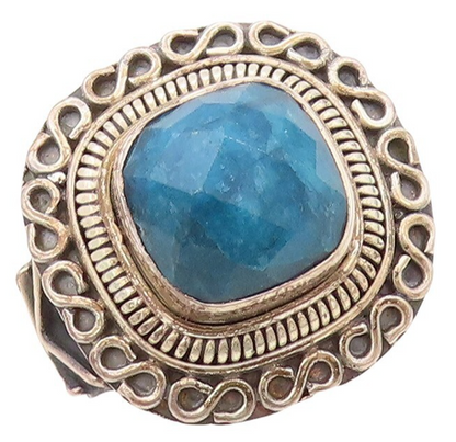 925 Sterling Silver Vintage Ring Swirly Carved Square Cut Gemstone  Sz 7 RG30598