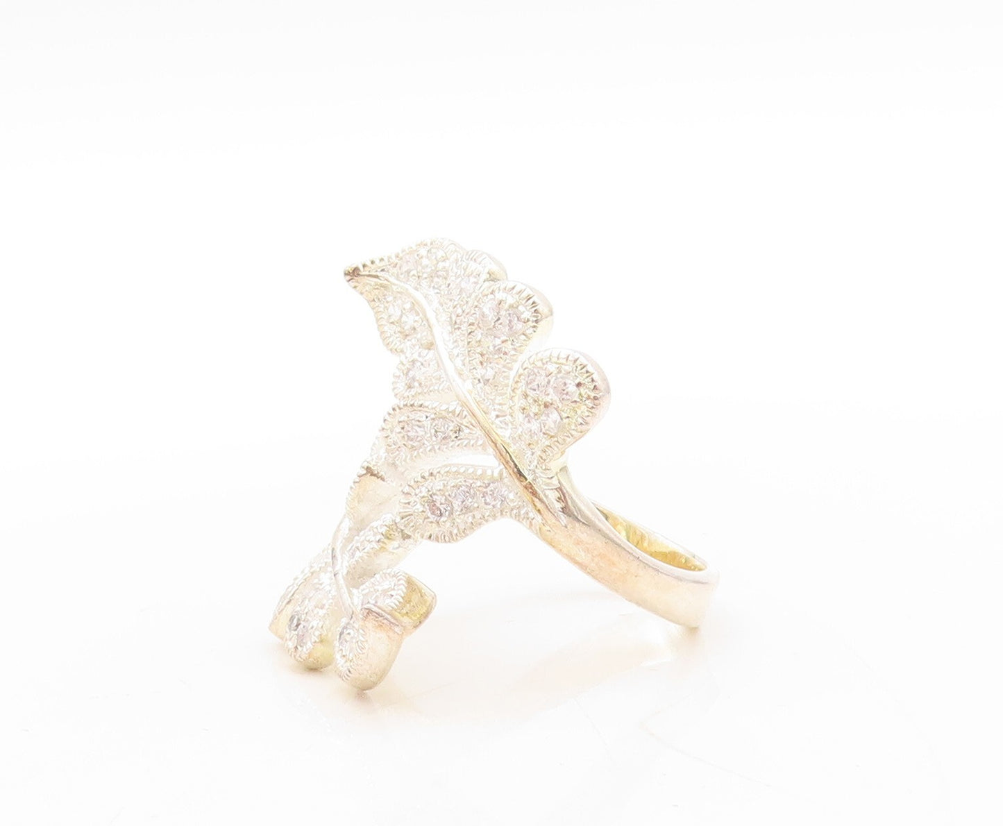 925 Sterling Silver Vintage Ring Modernist Floral Cut CZ Bypass  Sz 7.5  RG31131