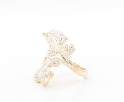 925 Sterling Silver Vintage Ring Modernist Floral Cut CZ Bypass  Sz 7.5  RG31131