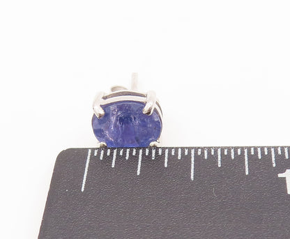 925 Sterling Silver Vintage Earrings Minimalist Oval Tanzanite Studs  EG12880