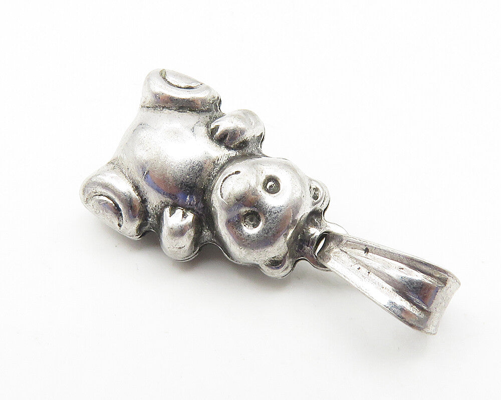 ITALY 925 Sterling Silver  Vintage Shiny Petite Teddy Bear Pendant  PT8516