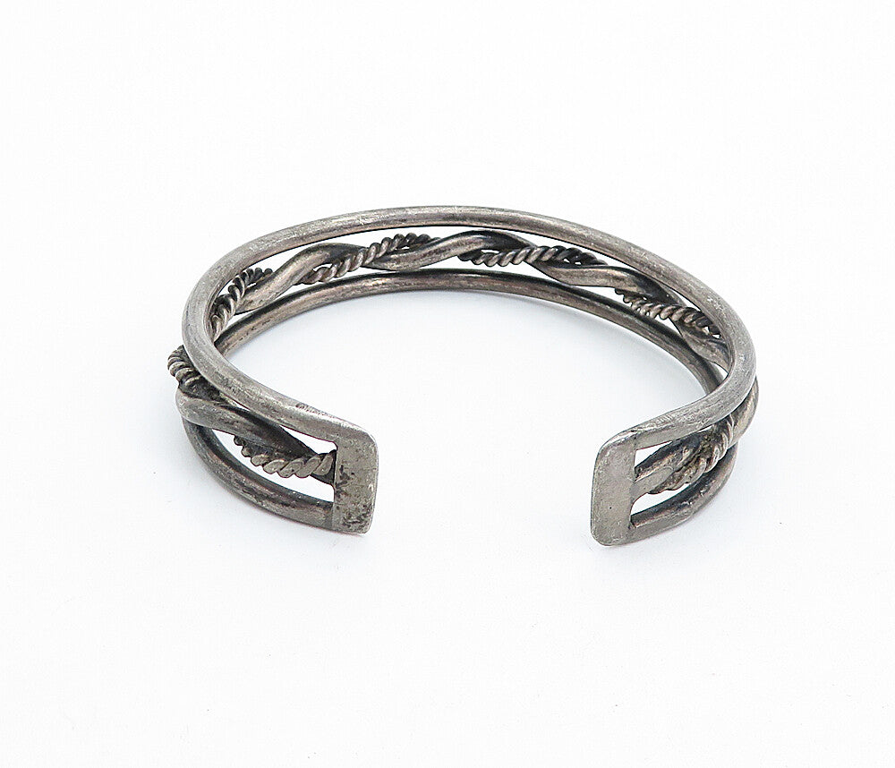 925 Sterling Silver  Vintage Antique Oxidized Rope Twist Cuff Bracelet  BT1753