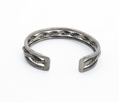 925 Sterling Silver  Vintage Antique Oxidized Rope Twist Cuff Bracelet  BT1753