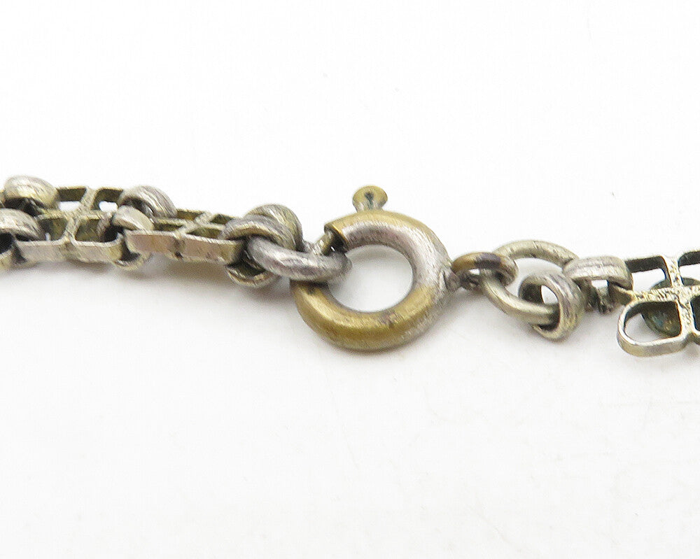 MIDDLE EASTERN 925 Silver  Vintage Red Topaz Floral Chain Necklace  NE1974