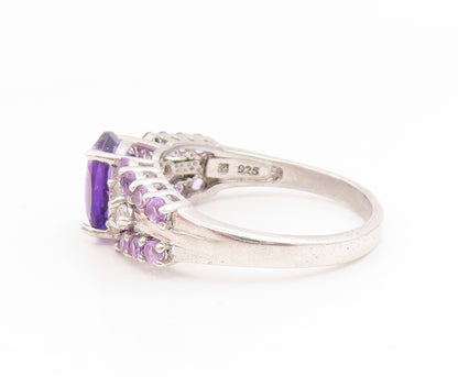 925 Sterling Silver Vintage Ring Oval Cut Amethyst Statement Band  Sz 8  RG35081