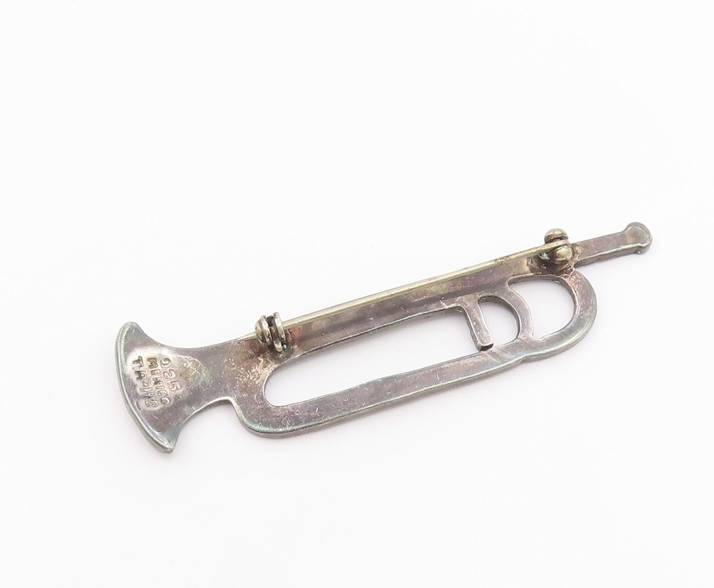 MEXICO 925 Silver  Vintage Musical Instrument Solid Trumpet Brooch Pin BP10479