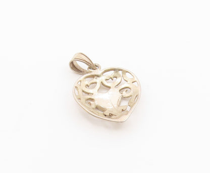 925 Sterling Silver  Vintage Black Onyx Love Heart Swirl Dome Pendant  PT17581