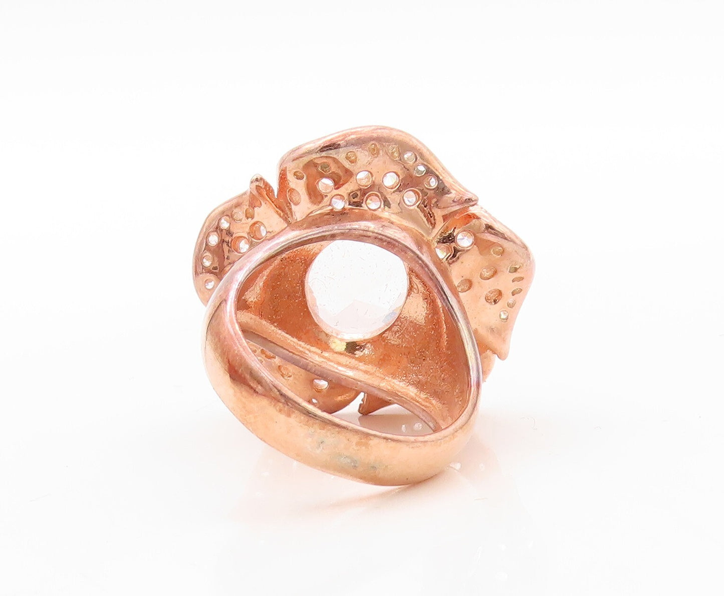 925 Sterling Silver Vintage Ring Rose Gold Plated CZ Inlay Flower  Sz 7  RG30684