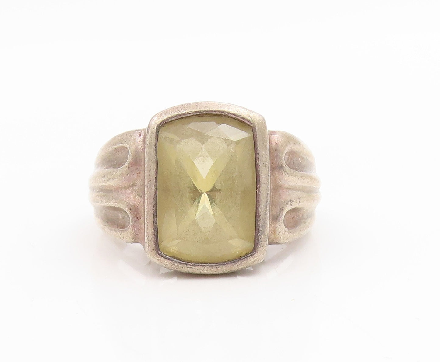 925 Sterling Silver Vintage Ring Citrine Geometric Wave Band  Sz 9.5  RG34889