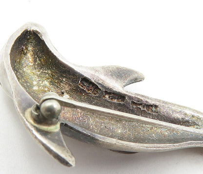 MEXICO 925 Sterling Silver  Vintage Dark Tone Dolphin Motif Brooch Pin  BP3281